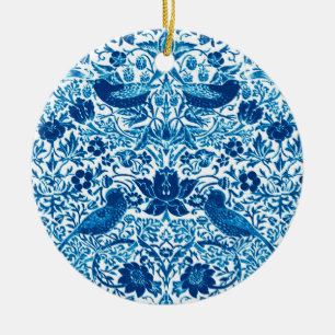 Décoration En Céramique Tapisserie Art Nouveau Oiseau et Fleur, Bleu & Bla