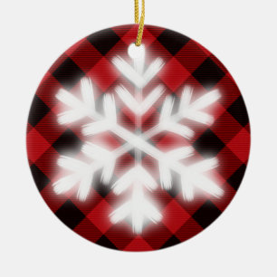 Décoration En Céramique Tartan à carreaux rouge noir rustique avec détail 