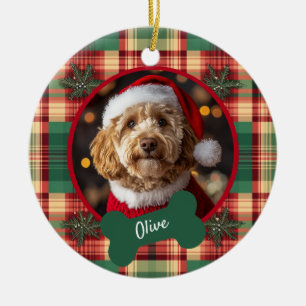 Décoration En Céramique Tartan de Noël Photo de Chien Personnalisée