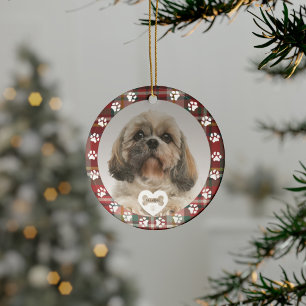 Décoration En Céramique Tartan Shih Tzu Chien Photo de Noël Fêtes