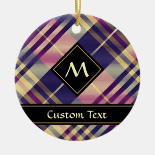 Décoration En Céramique Tartan Violet, Or et Bleu