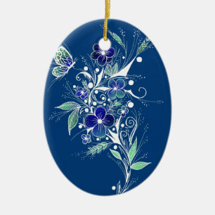 Décoration En Céramique Tatouage à fleurs bleues
