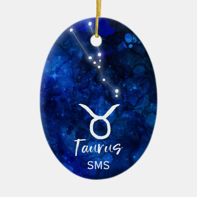 Décoration En Céramique Taurus Zodiac Constellation Blue Galaxy Monogramme (Devant)