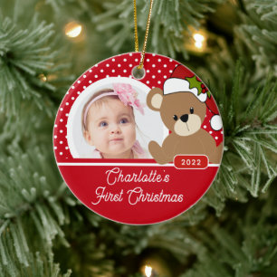 Décoration En Céramique Teddy Bear Baby's First Christmas Photo