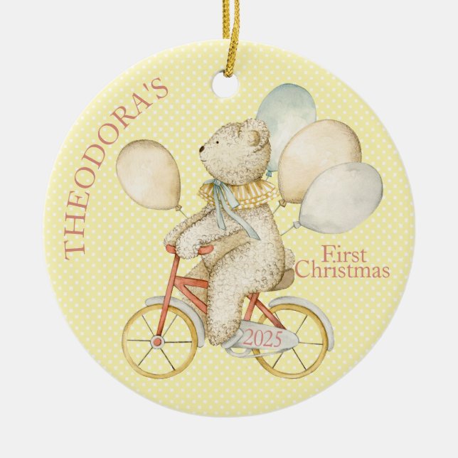 Décoration En Céramique Teddy Bear Ride Vélo Premier bébé (Devant)