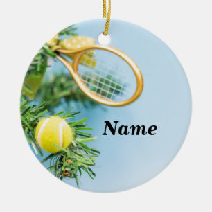 Décoration En Céramique Tennis de Noël ballon et raquette sur arbre
