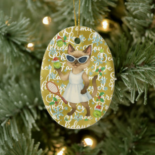 Décoration En Céramique Tennis de Noël thématisé pour joueur qui aime chat