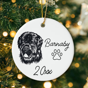 Décoration En Céramique Terre-Neuve Chien Personnalisé Nom et année Ligne