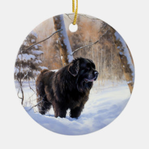 Décoration En Céramique Terre-Neuve Qu'il Enneige Noël