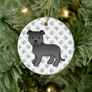 Décoration En Céramique Terrier Bull Staffordshire noir Chien de dessin an