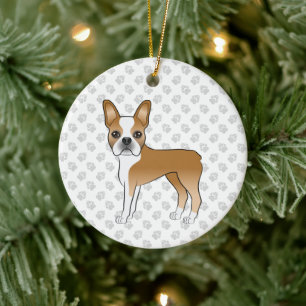 Décoration En Céramique Tervueren et Boston Terrier blanc dessin animé chi