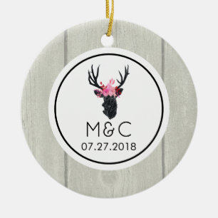 Décoration En Céramique Tête de cerf géométrique avec couronne florale sur