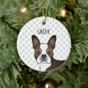 Décoration En Céramique Tête de chien Boston Terrier Bringé & Nom personna
