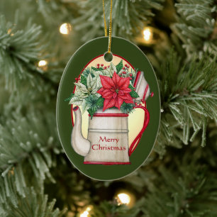 Décoration En Céramique Théière à l'ancienne avec Noël poinsettias