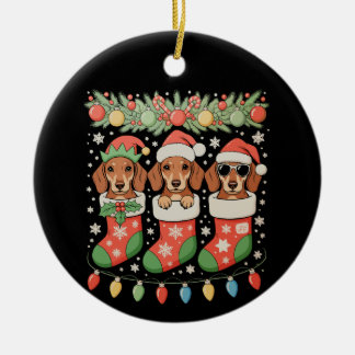 Décoration En Céramique Three Santa Elf Dachshunds Christmas Socks Funny