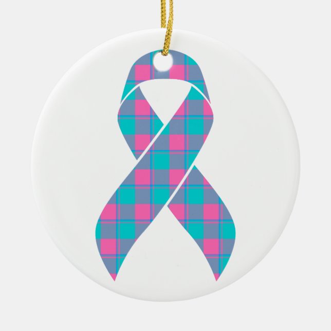 Décoration En Céramique Thyroid Cancer Awareness Plaid Teal Ribbon (Devant)