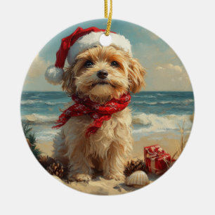 Décoration En Céramique Tibétain Terrier Chien Noël Vintage Plage