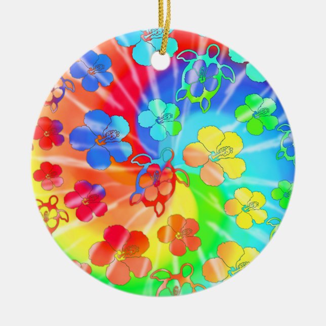 Décoration En Céramique Tie Dye Honu Et Hibiscus (Devant)