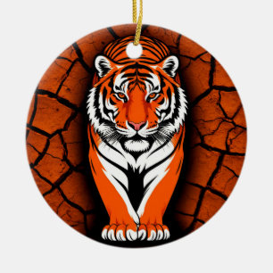 Décoration En Céramique Tigre audacieux sur fond de terre fissurée