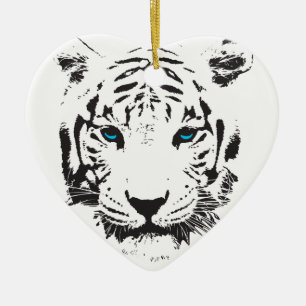 Décoration En Céramique Tigre blanc avec des yeux bleus