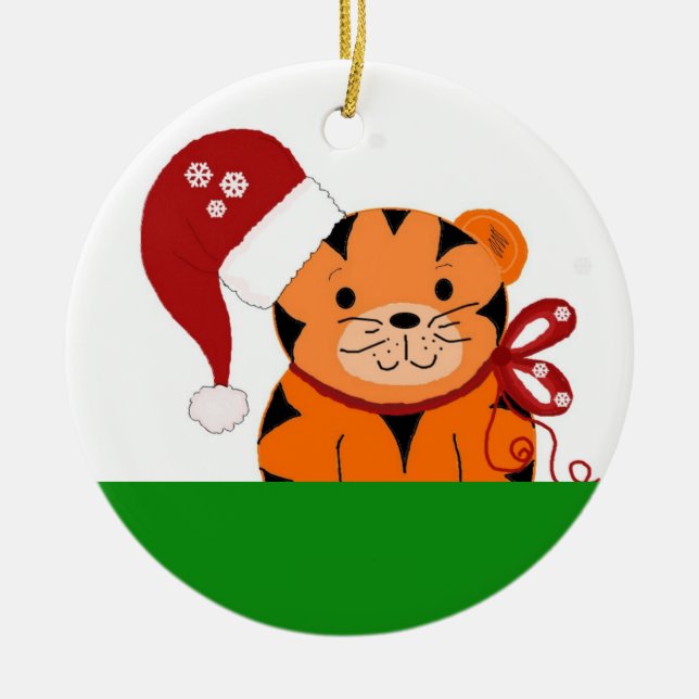 Décoration En Céramique Tigre de Noël (Devant)