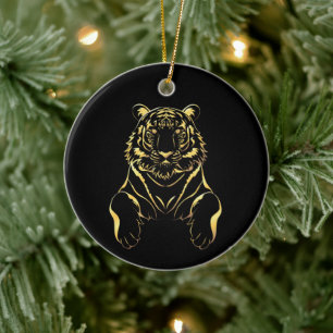 Décoration En Céramique Tigre noir à rayures dorées
