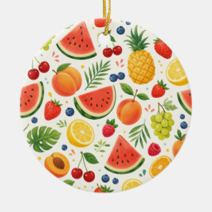 Décoration En Céramique Tissu à motif de fruits d'été Pastèque tropicale