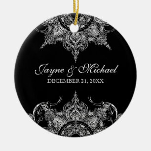 Décoration En Céramique Toile noir n blanc Damask Swirl Premier Noël