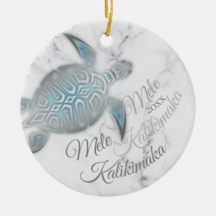 Décoration En Céramique Tortue d'argent   Mele Kalikimaka  
