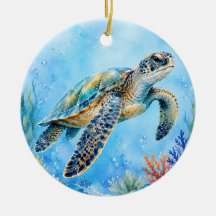 Tortue de mer à l'aquarelle sous l'eau