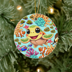 Décoration En Céramique Tortue de mer Bébé heureux et mignonne personnage
