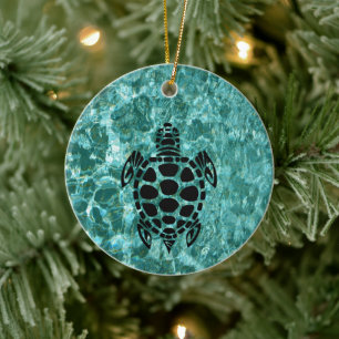 Décoration En Céramique Tortue de mer Tribal bleu Aqua