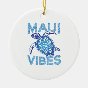 Décoration En Céramique Tortue de mer tribale bleue polynésienne Maui Vibe