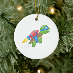 Décoration En Céramique Tortue volante avec un sac rouge en céramique