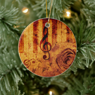 Décoration En Céramique Touches de piano avec notes musicales et rose