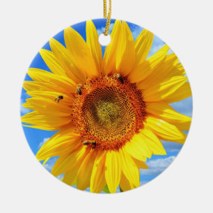 Décoration En Céramique Tournesol jaune et abeilles sur le ciel bleu - été