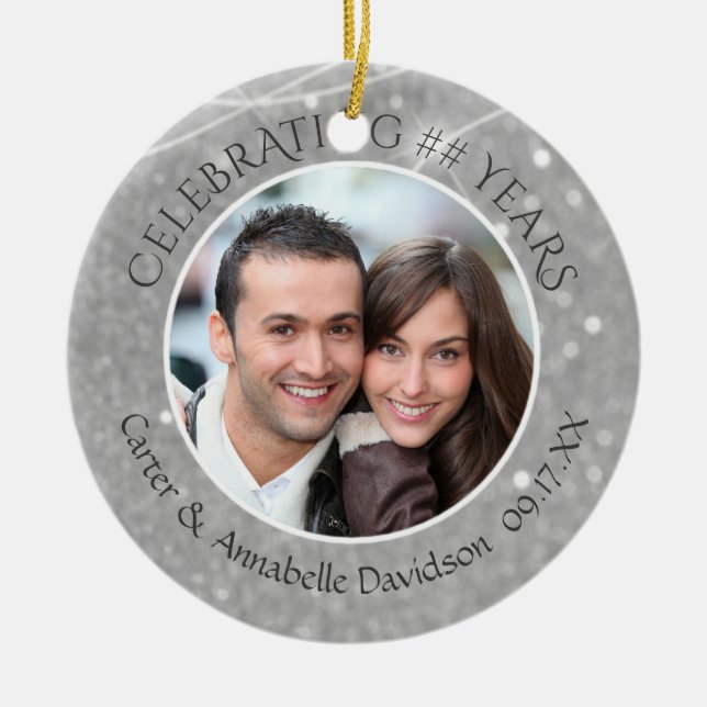 Décoration En Céramique Tout anniversaire Mariage | Photo Silver Sparkle (Devant)