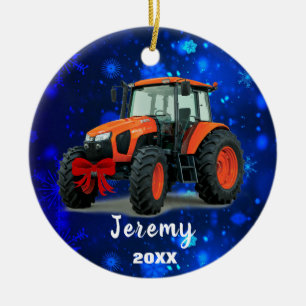 Décoration En Céramique Tracteur orange moderne "Noël 20XX"