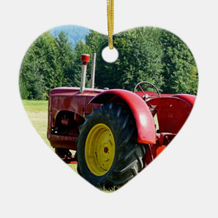 Décoration En Céramique Tracteur rouge antique de ferme