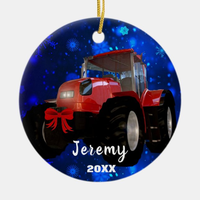 Décoration En Céramique Tracteur rouge moderne "Noël 20XX" (Devant)