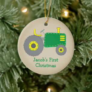Décoration En Céramique Tracteur vert mignon premier Noël Kraft Photo