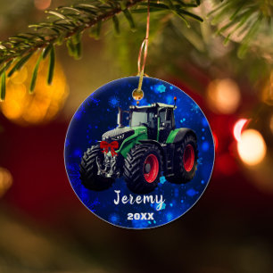 Décoration En Céramique Tracteur vert moderne personnalisé "Noël 20XX"