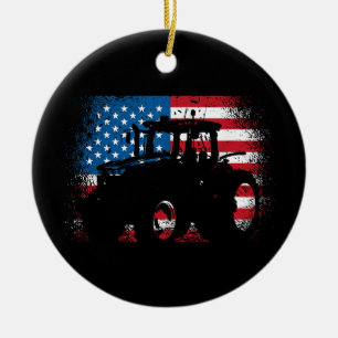 Décoration En Céramique Tractor USA Drapeau design pour Patriotic Farmer