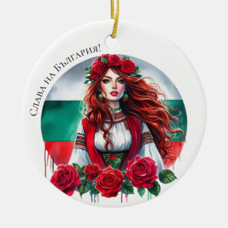 Décoration En Céramique Tradition du drapeau bulgare Folklore Femme Roses 