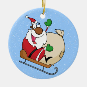 Décoration En Céramique Traîneau d'équitation du père noël de noir