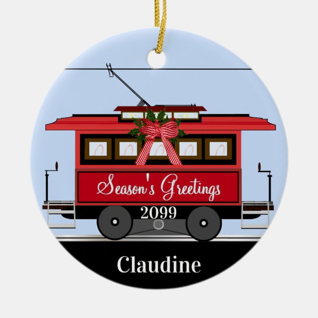 Décoration En Céramique Tramway rouge du Nouvel An (Devant)