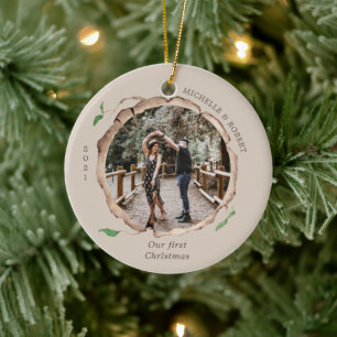 Décoration En Céramique tranche de bois rustique première noël