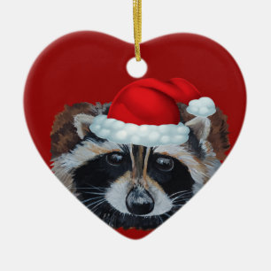 Décoration En Céramique Trash Panda Raccoon Santa Hat