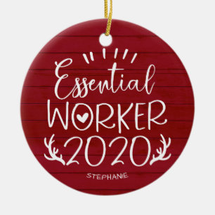 Décoration En Céramique Travailleur Essentiel 2020 Noël Covid Bois Rouge