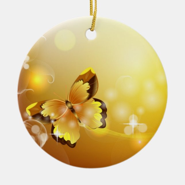 Décoration En Céramique Très jaune, papillon et bulles (Devant)